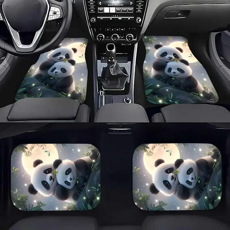 

Luxury Panda Design Car Floor Mats 4-Piece Set - Universal Fit All-Weather Protection For Front And Rear Seats, Suitable For Sed