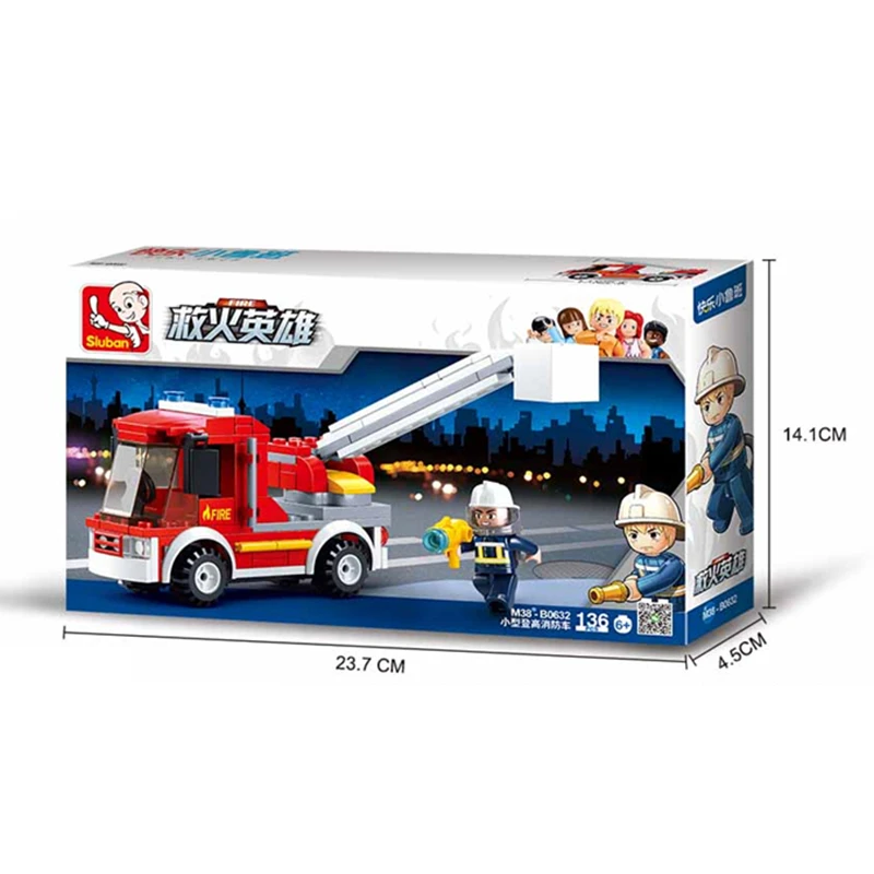 SLUBAN small aerial fire truck building blocks assembled children's educational toys cool ornaments boy's birthday gift