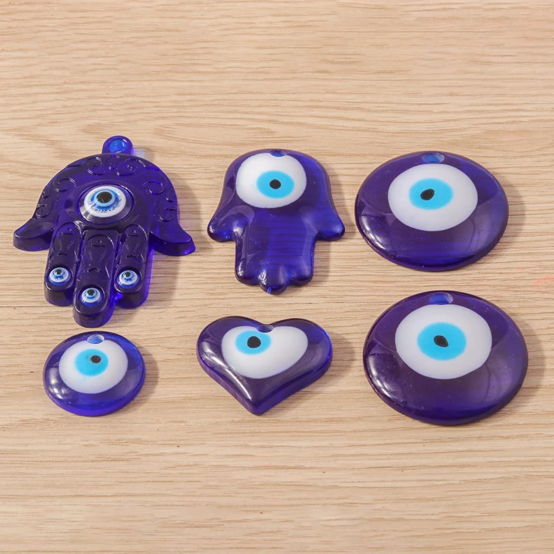 5 stücke niedlichen blauen bösen Blick Charms Harz Liebe Herz Hand Charms Anhänger für Schmuck machen Ohrringe Halskette DIY Handwerk Zubehör – Detail 1
