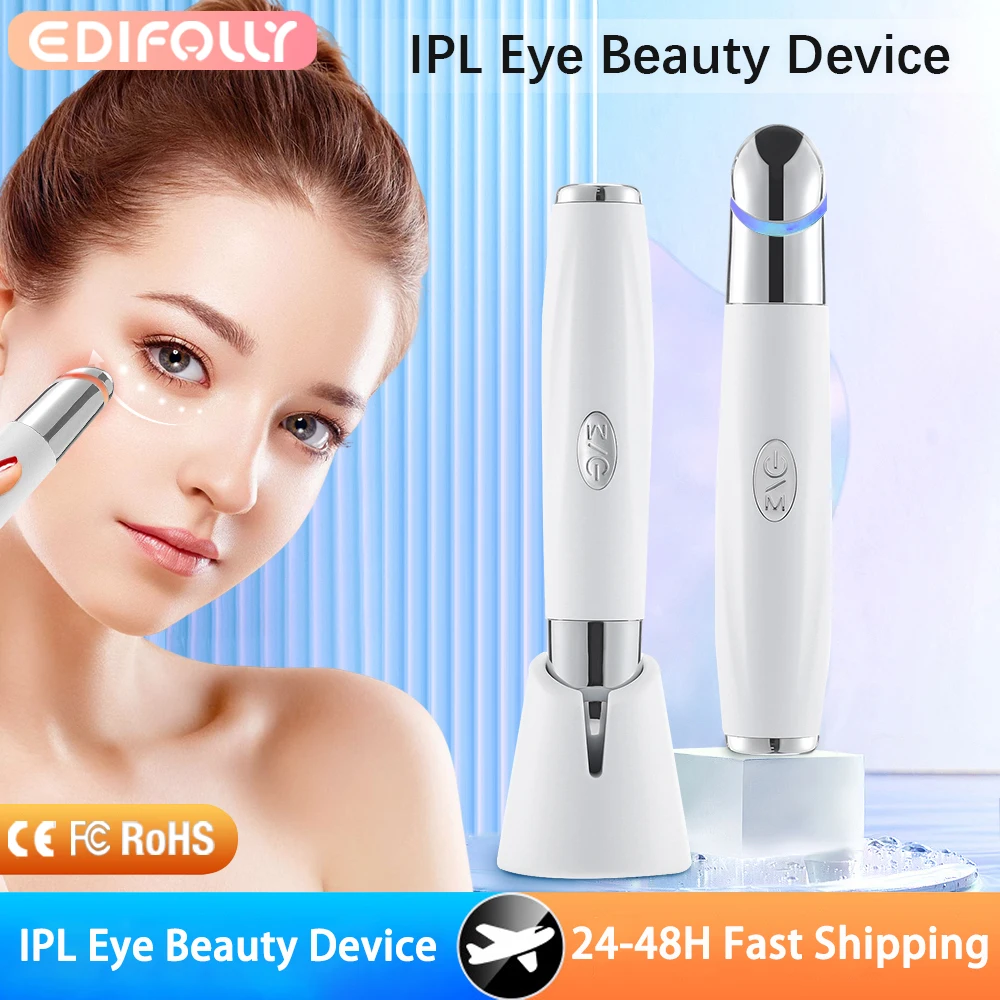 IPL 눈 마사지 미용 장치 다크 서클 주름 방지 3 색 LED 광자 치료 가열 진동기 전기 눈 마사지