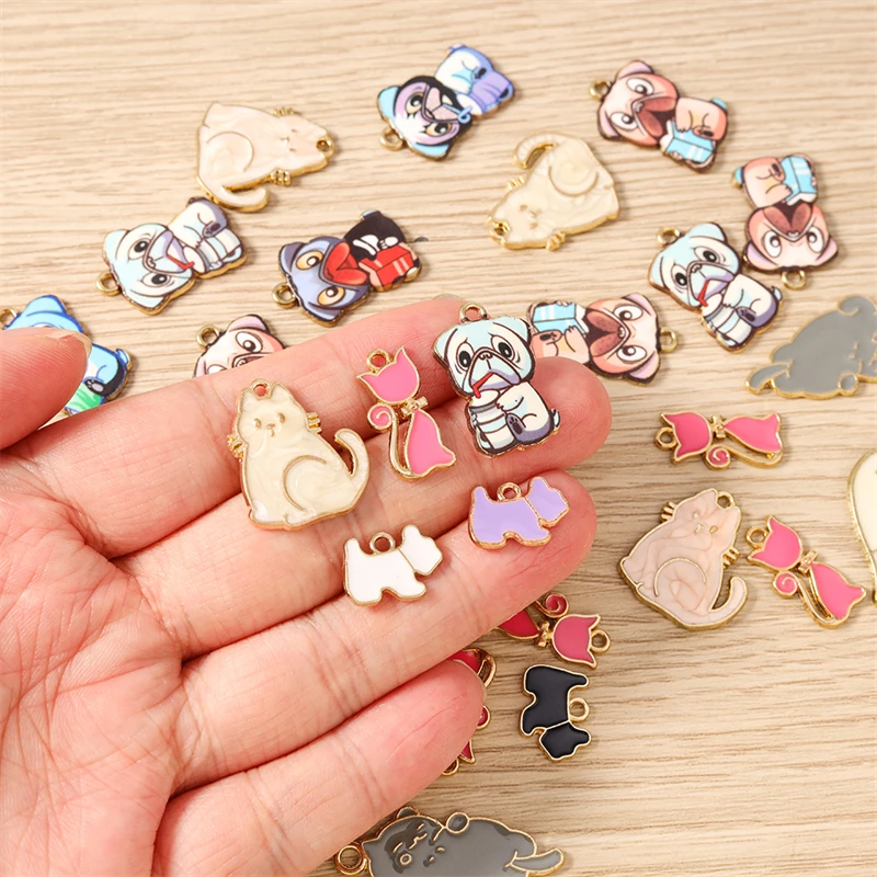 10 Stück Gemischte Cartoon-Tier-Anhänger, Emaille-Hunde- und Katzen-Charms für Schmuckherstellung, Ohrringe, Halsketten, Armbänder, DIY-Basteleien, Geschenke – Detail 2