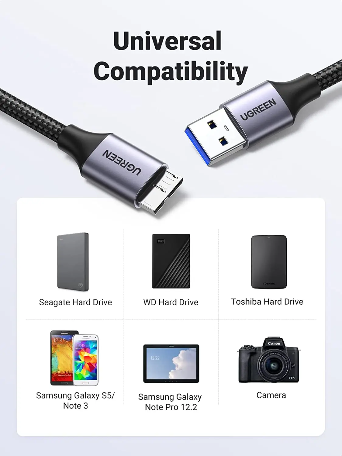UGREEN Micro USB 3.0 Cable USB 3.0 a to Micro B Cord Nylon Braided External Hard Drive Cable