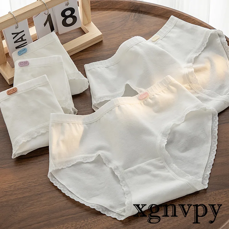 xgnvpy Cotton White Underwear Female Cute Girl Birthday Series 5A Antibacterial Mid-rise Pure Desire Summer Wear Soft Breathable