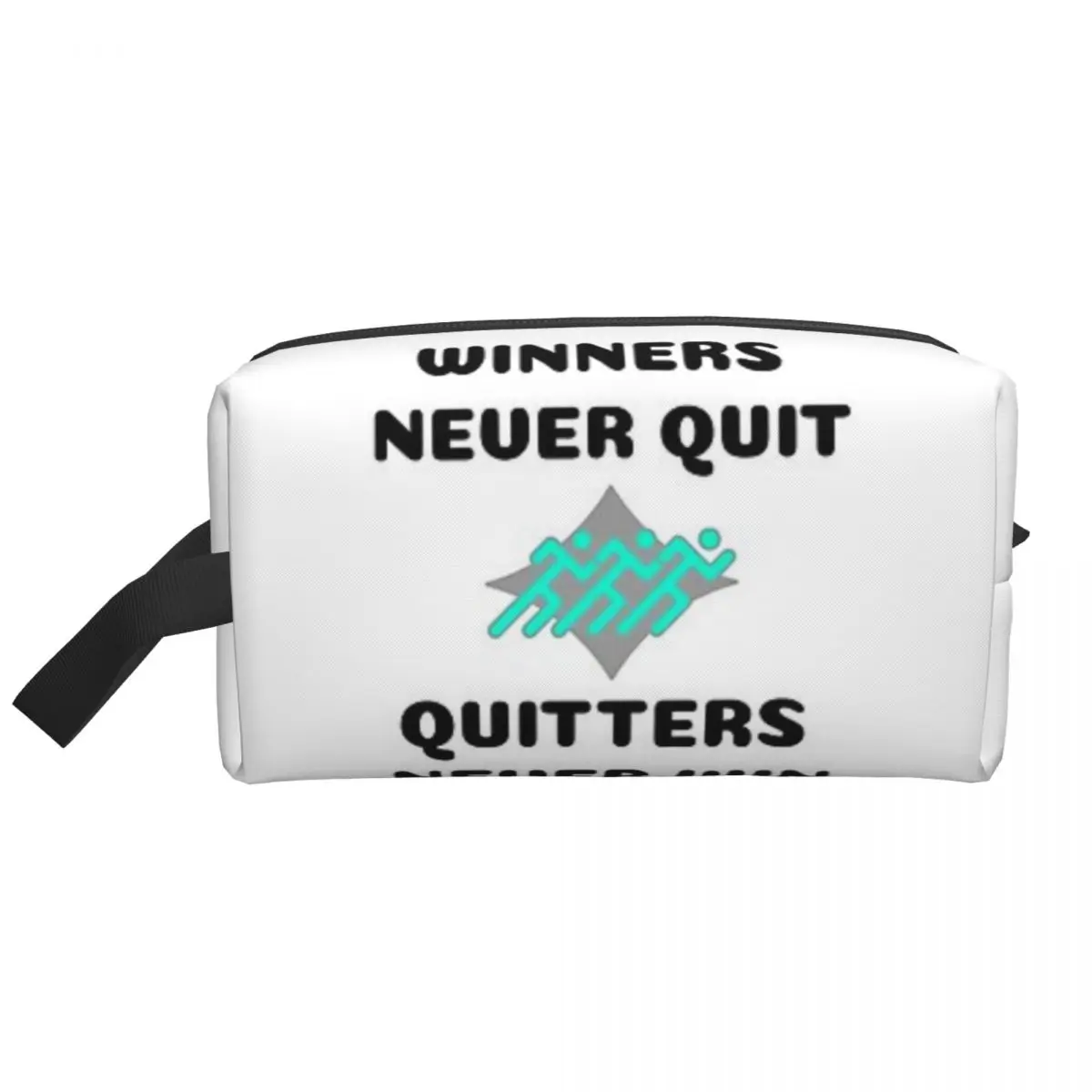 Running - Winners Never Quit, Quitters Never Win Travel Cosmetic Bag Makeup Toiletry Organizer Ladies Beauty Storage Dopp Kit