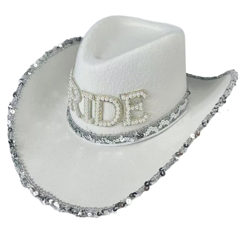 Rhinestones Crowns Cowgirls Hat for Women Roll Brims Role Play Cowgirl Hat Wedding Party Props Bachelorettes Party Headwear