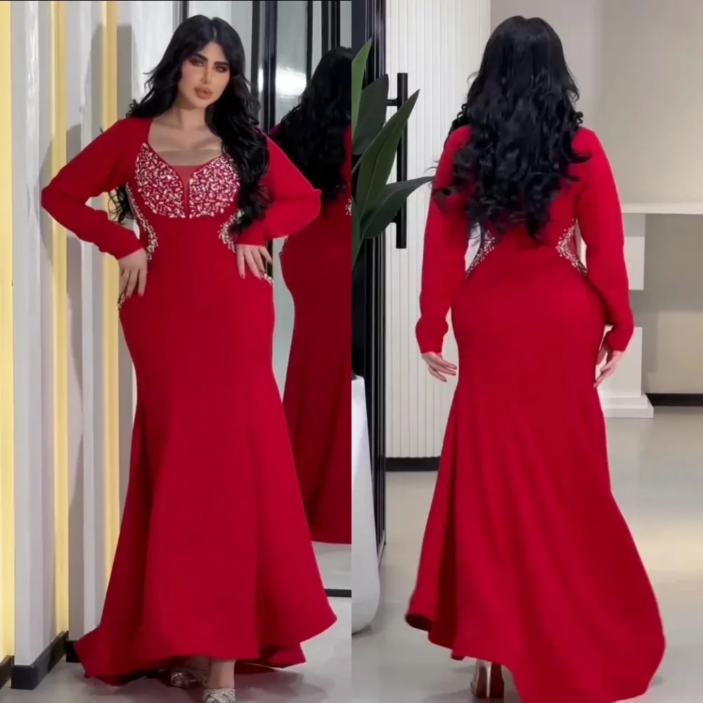 

Customized Jersey Rhinestone Trumpet Square Neck Long Dresses Bespoke Occasion Formal Evening Party Classic Elegant Glitter