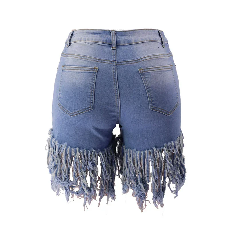 Fashion Tassel Splice Denim Shorts Women High Waist Three Quarter Pants Female Commuter Trend Streetwear New Stretch Mini Jeans