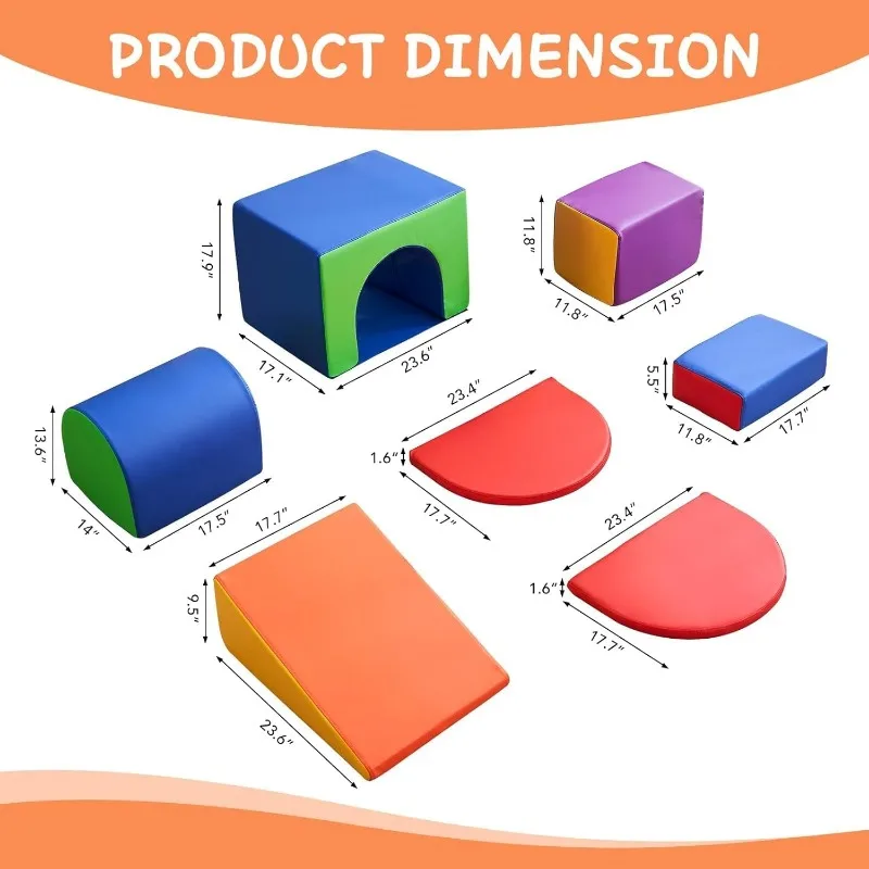Blocos de escalada de espuma macia para crianças, brinquedos de escalada de 7 peças, brinquedos de escalada, espuma interna, academia, espuma de 1-3 anos de idade, bebê