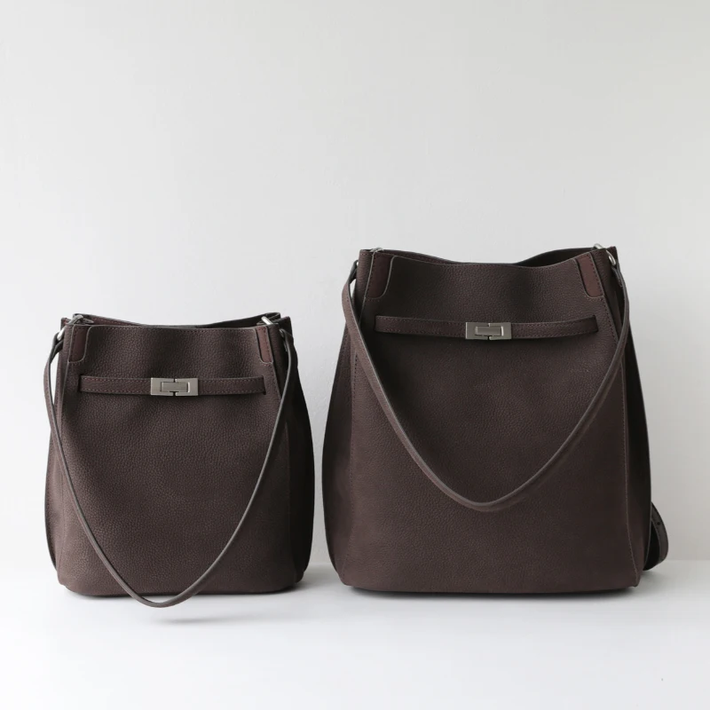 Vintage Matte Litchi-Grain Tote Bags Women Fashion Brand Designer Bucket Bag Elegant Casual Commuter Shoulder Handbags 2027 New