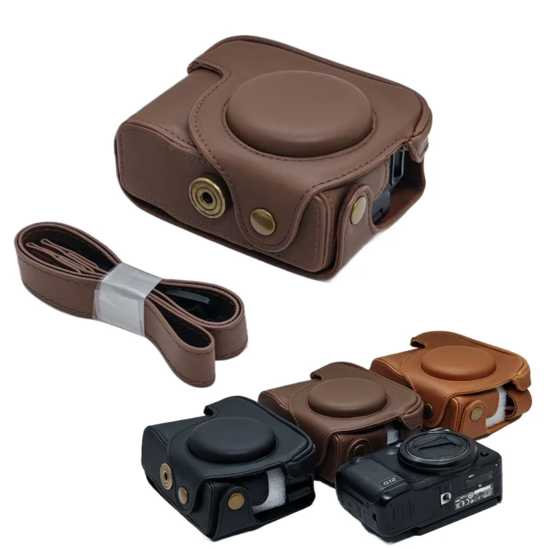 Funda de cuerpo completo para cámara de cuero PU, funda para Canon Powershot G10 G11 G12, apertura de batería con correa