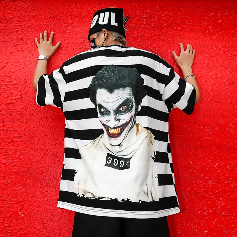 Summer 18ss Cotton Stripe Clown T Shirt Hip Hop Tops Swag Tees Men Casual Cotton Harajuku Streetwear Shirts Joker