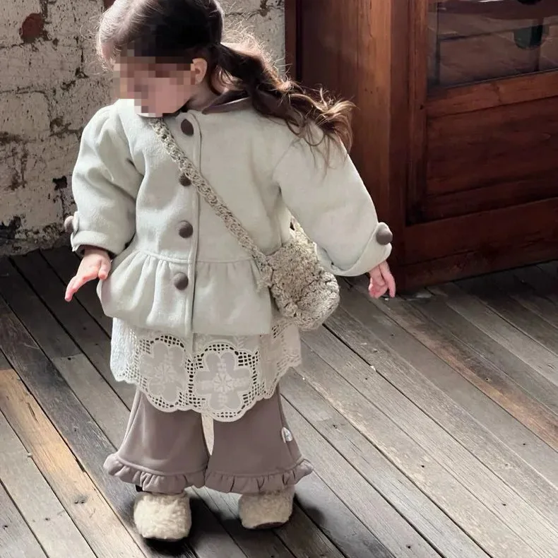 Cute Female Treasure Korean Lace Fart Curtain Pants Winter Baby Foreign Style Velvet Horn Pants