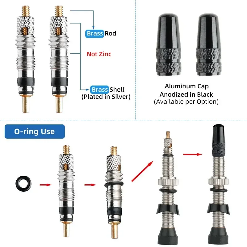 2pcs 40/60/80mm Bike Presta/FV Valve Stem - Tubeless Tire Installation for MTB & Road Bike Rims No-Tube Design