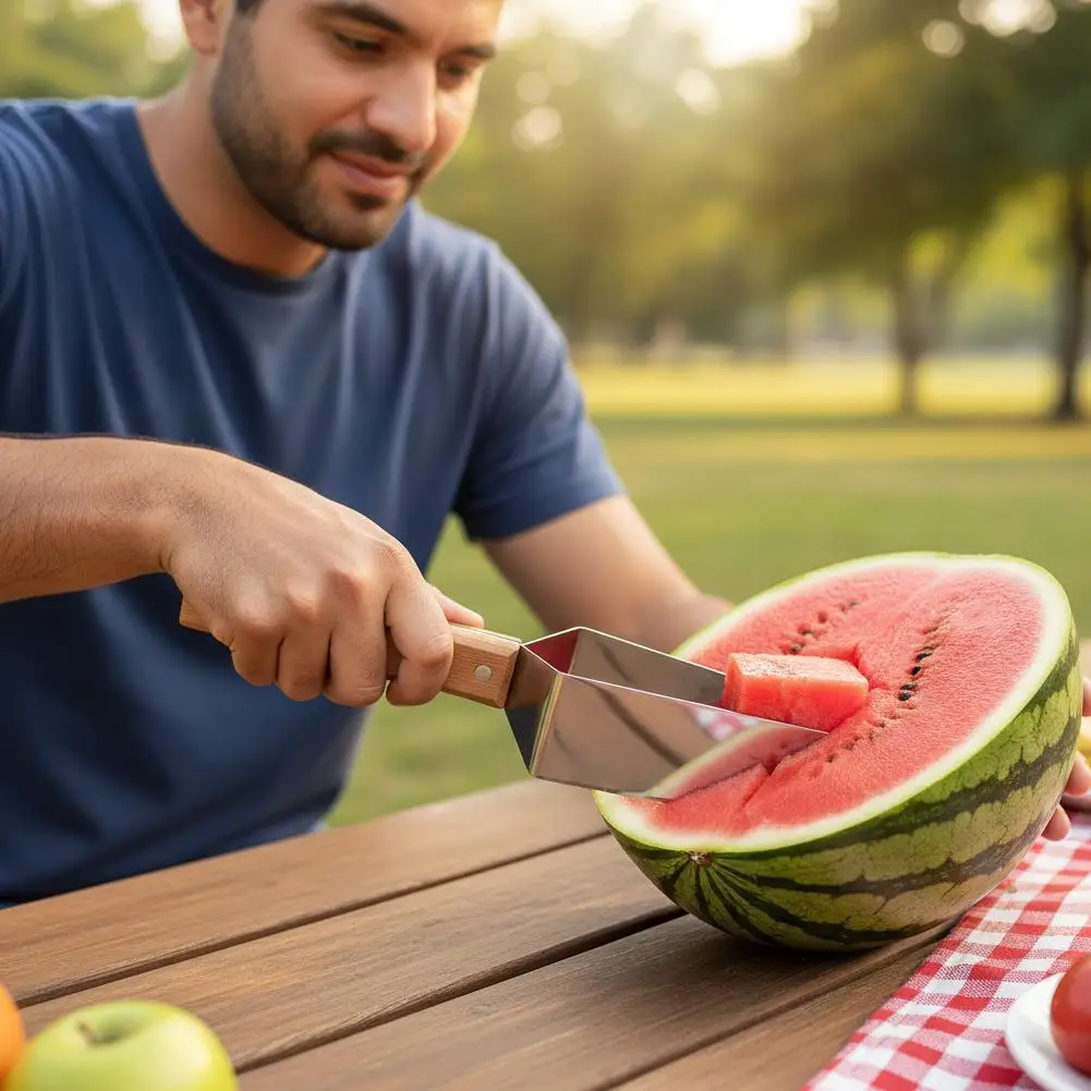 Universal Watermelon Melon Fruit Splitter Stainless Steel Quick Cutting Cutter Triangle Shape Home Kitchen Fruit Tool