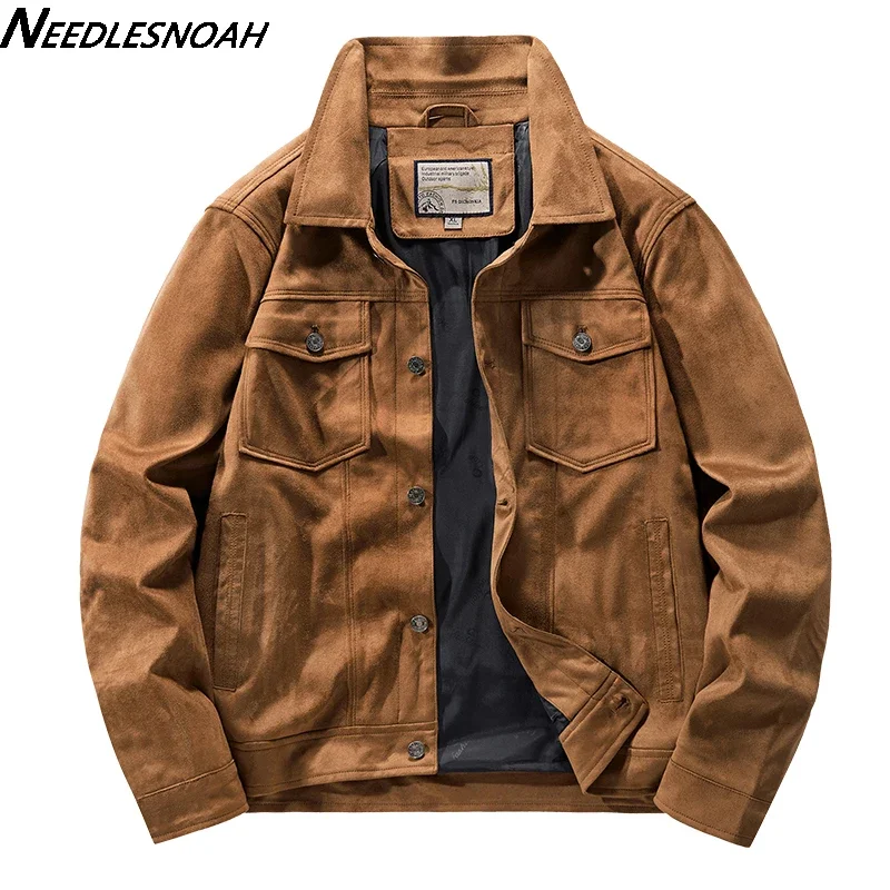 

APPEARWAY Men Vintage Brown Pilot Faux Suede Jacket Spring Autumn Cargo Jacket Lightweight Turn down Collar Casual Jacket New