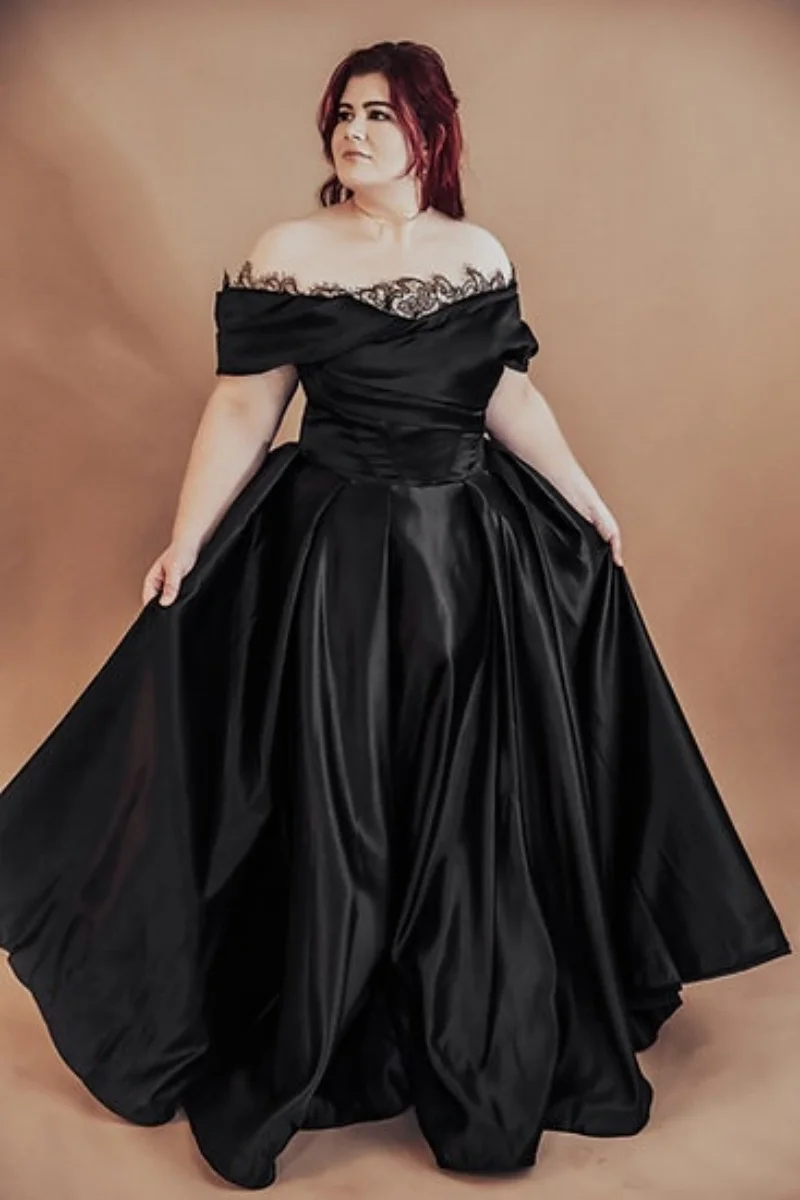 Annie Black Wedding Dress A-line Luxury Lace Satin Prom Dresses Sexy Strapless Elegant Lady Bespoke Occasion Dresses