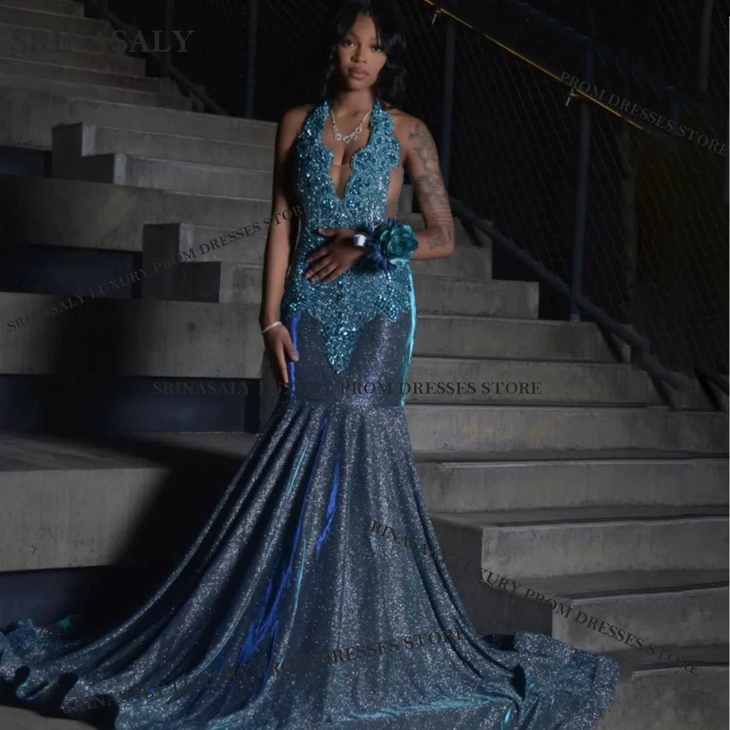 Intricate Rhinestone Crystal Prom Dresses Sparkly Diamond Sequin Evening Dress Sexy Mermaid Floor Length Party Gown Customized