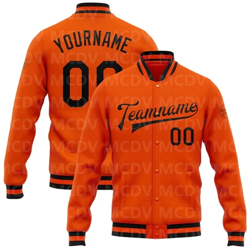 Niestandardowa pomarańczowo-czarna lub bomberka z pełnym zatrzaskiem Varsity Letterman Jacket