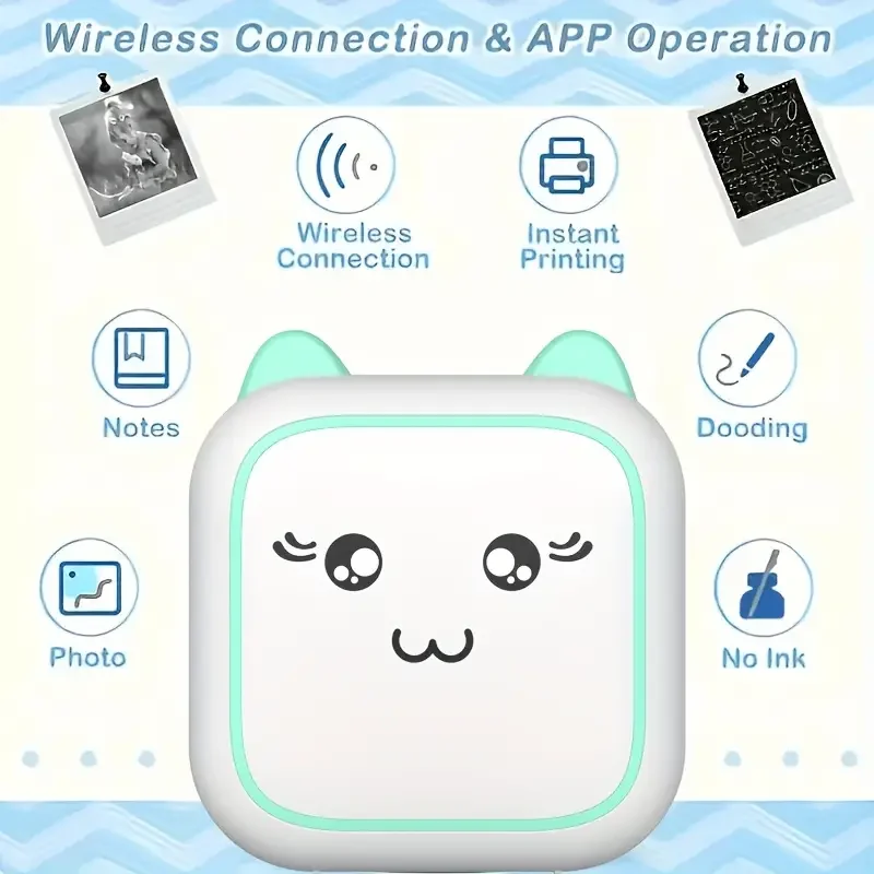 Portable Mini Wireless Photo Printer 200dpi Ink-Free Thermal Printing For Notes Photos Memos Usb Rechargeable For Android IOS image 3