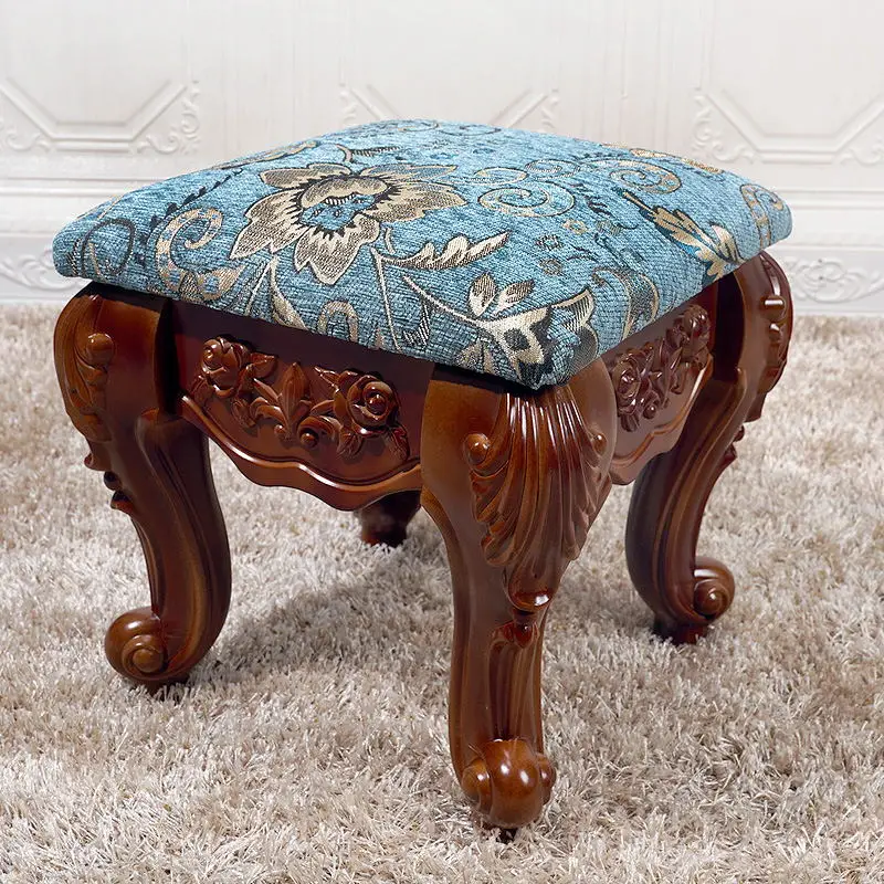 ホームファニチャー-レトロ樹脂製スツール-高級生地-ゴールドアクセント-頑丈-耐荷重200kg-玄関-寝室用スツール-オットマン