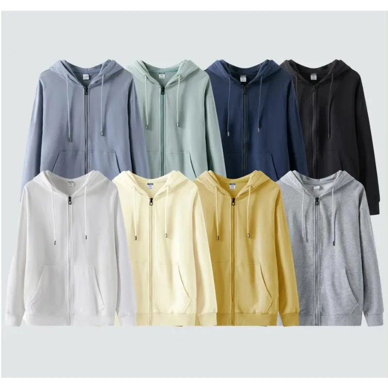 

Full Zipper High Cotton Heavy Frency Fashion Autumn Winter Casual Thick Men Top Solid Color Hoodies Sweatshirt Pullover