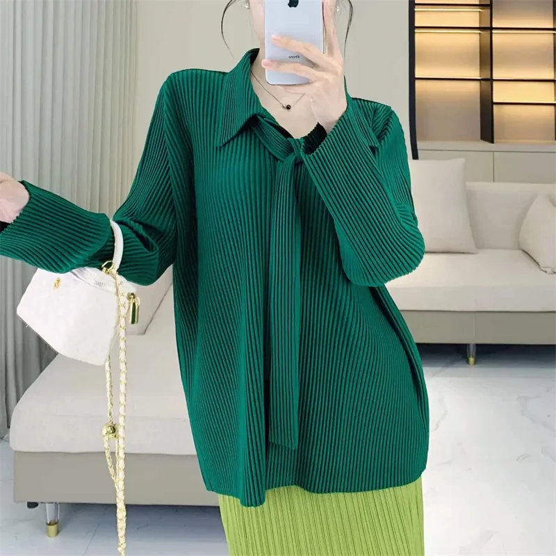 Nuevo en abrigos y chaquetas chaqueta de mujer Miyake moda camisa de diseño plisado de un solo pecho abrigo largo informal de otoño con temperamento