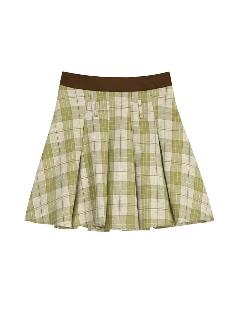 2000s Aesthetics Classical Gyaru Outfits 2 Piece Skirt Set Plaid Polo-Neck Blouses + Green Pleated Skirt Skirts Japanese Fashion