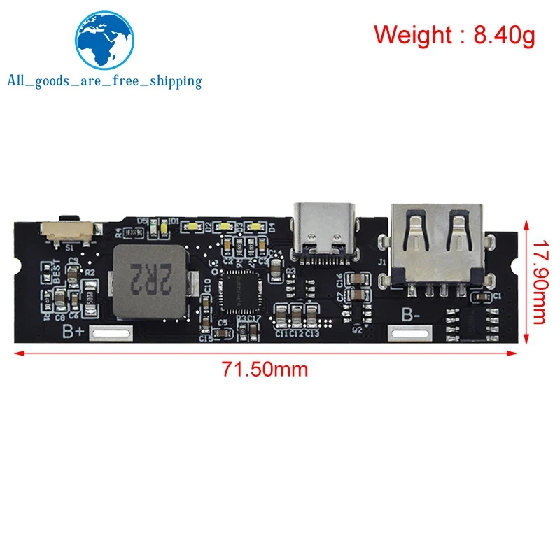 Dual USB 6V 3A /9V 2A 18W Type-C USB SW6106PD Fast Charge Mobile Power Bank Main Board With LED Indicator 18650 Charging Module