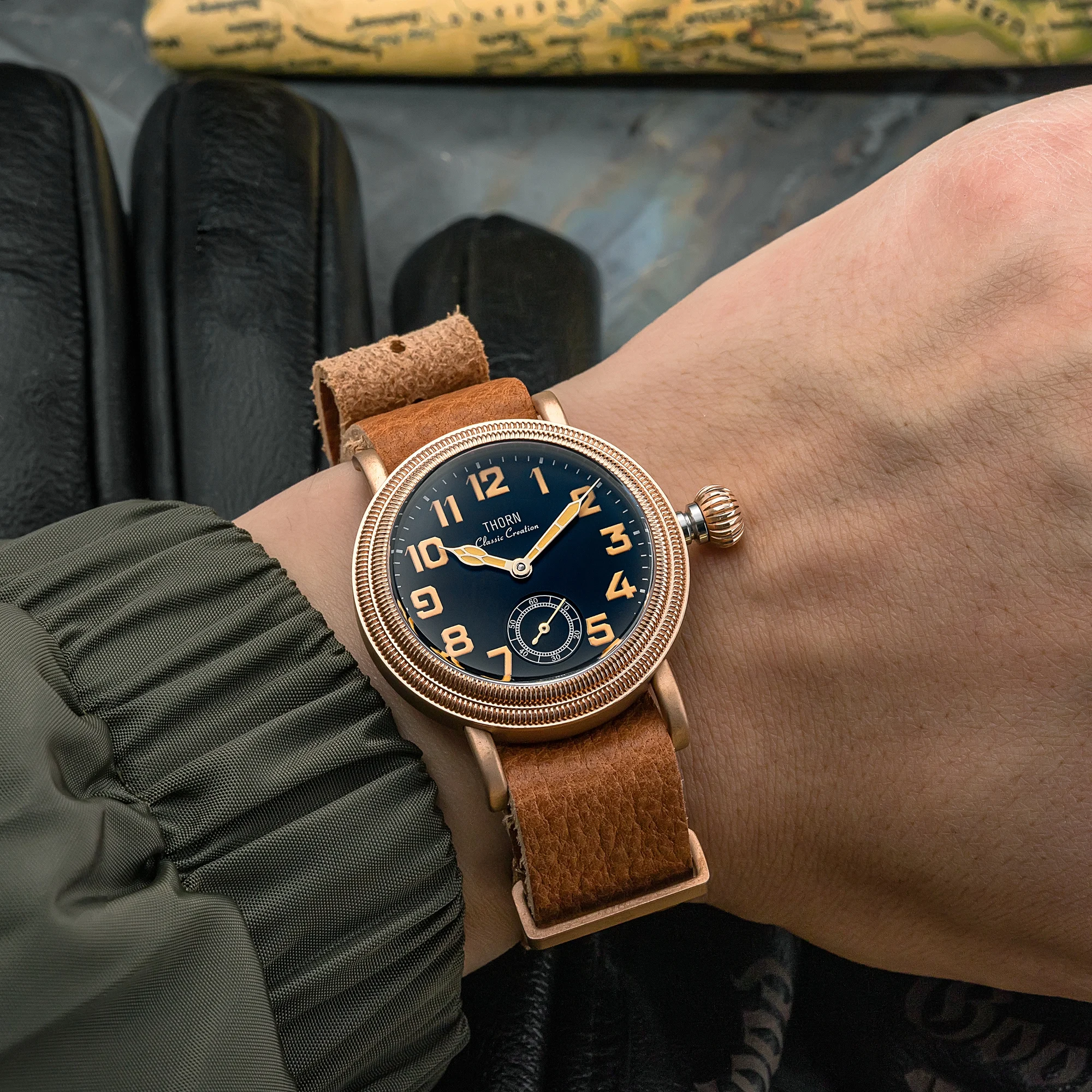 【T013】THORN Uhr 36 mm Durchmesser Vintage Fliegeruhr ST1700 Handaufzug Mechanische Uhrwerkuhr Schweizer Leuchtkraft – Detail 27