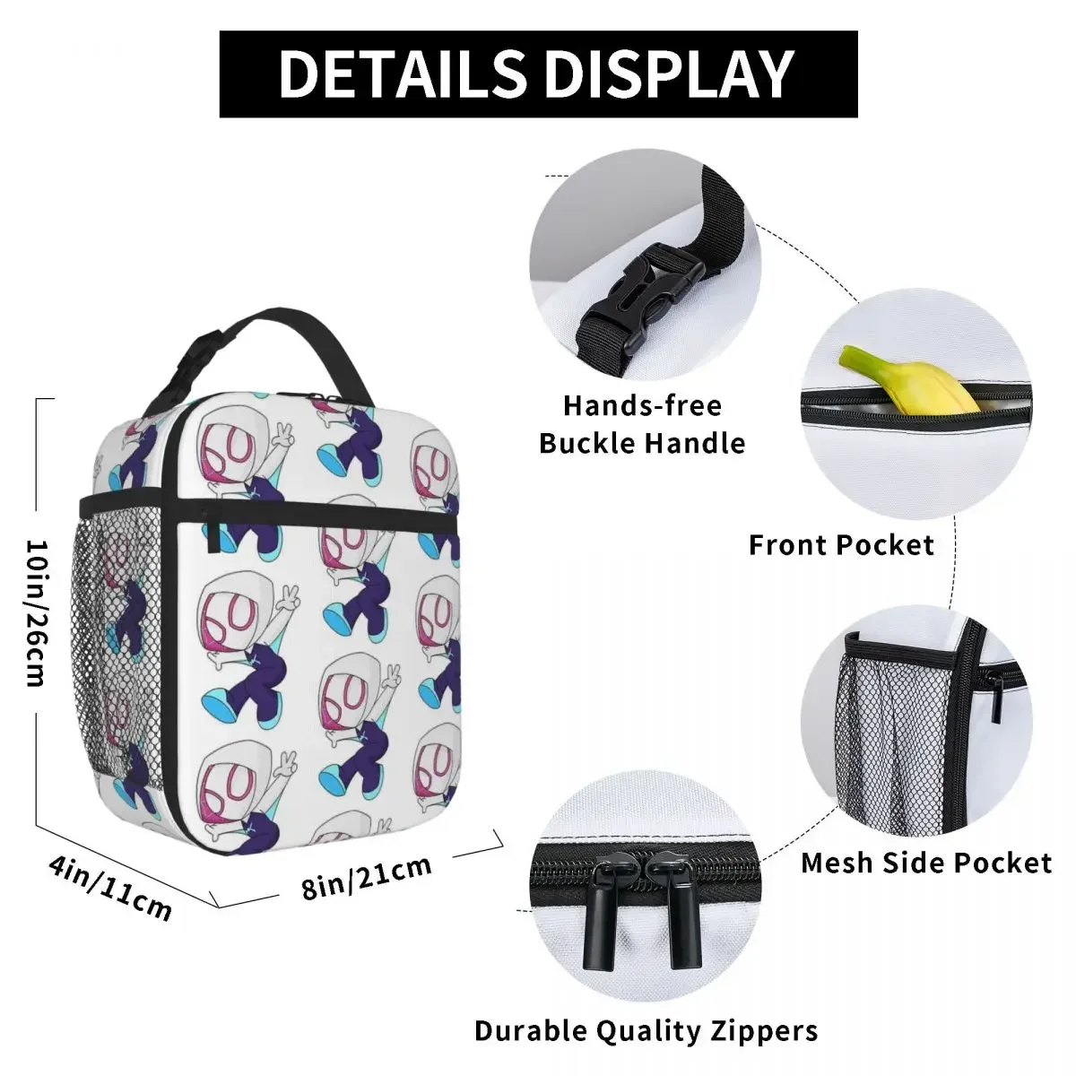 Ghost Spider Girl Insulated Lunch Bags Resuable Picnic Bags Thermal Cooler Lunch Box Lunch Tote for Woman Work Kids School