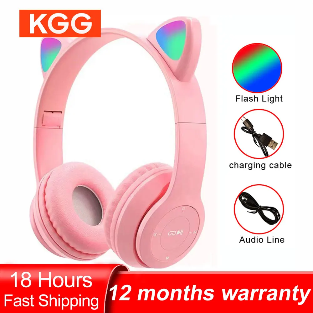 

Flash Light Cute Cat Ears Wireless Headphone with Mic Control LED Kid Girl Stereo Music Helmet Phone Bluetooth Headset Gift
