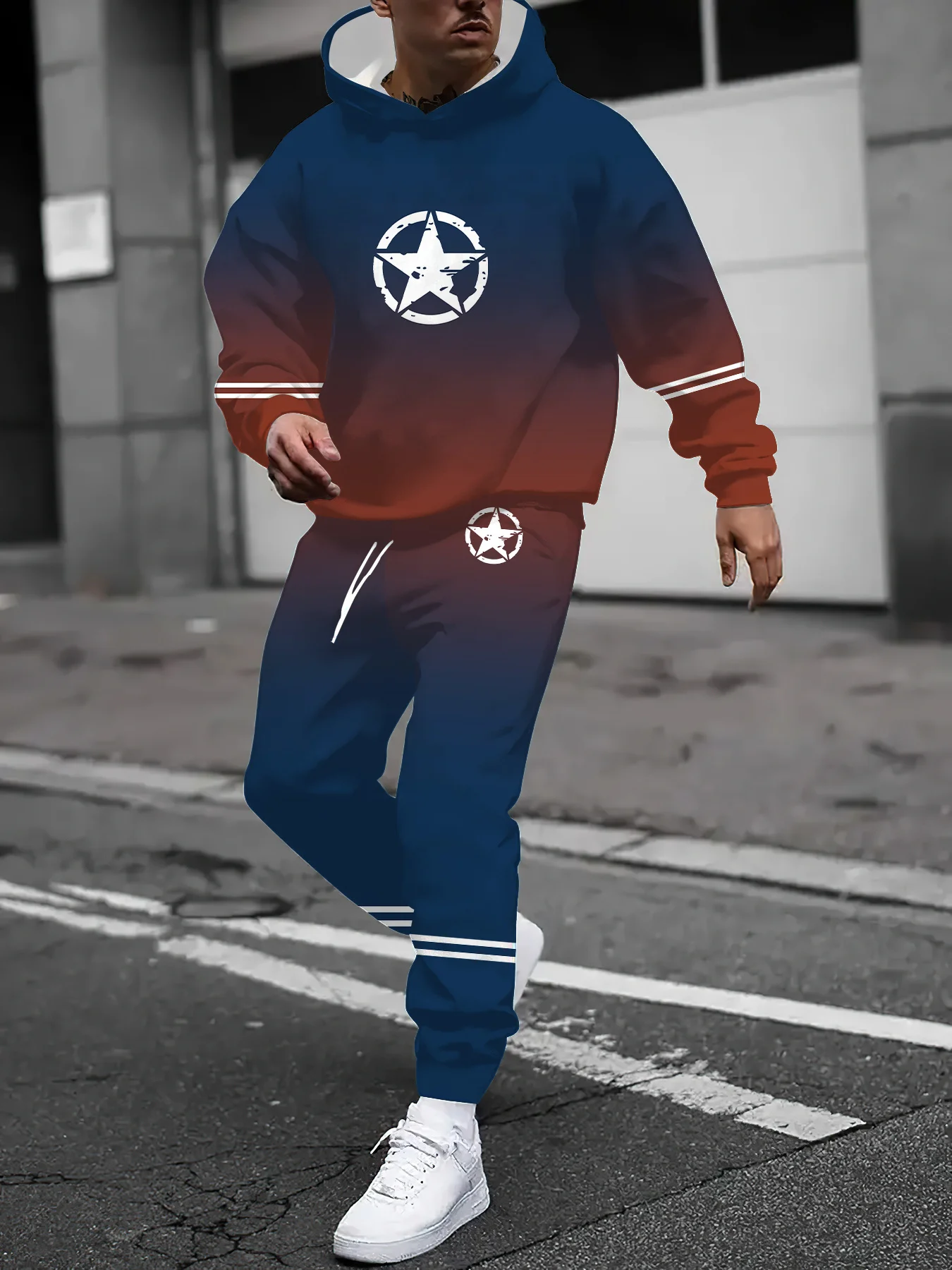

Осенне-зимний мужской комплект с капюшоном, модный комплект с капюшоном и принтом звезд, мужской спортивный комплект с капюшоном, быстросохнущий и удобный