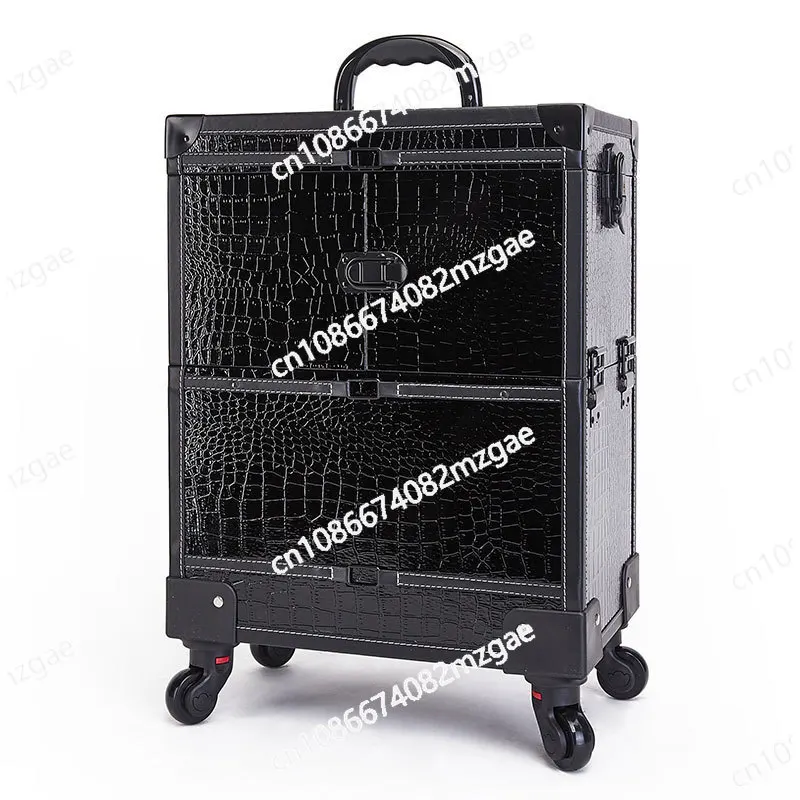 

Large-capacity beauty toolbox, tie rod, multi-layer storage, cosmetic case, universal wheel pattern embroidery, toolbox quantity