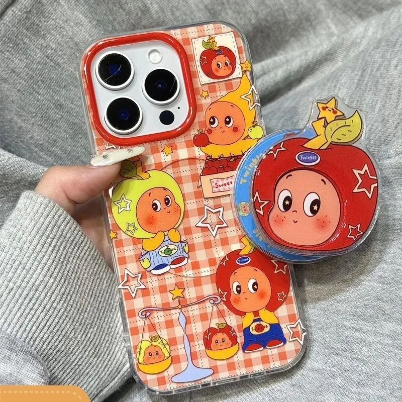 

Healing Red Apples Twinkle Star Magnetic Phone Case For iPhone17 17AIR 17PROMAX 16 Pro 14 13MINI 15Pro 12 11 XS Magnetic Holde