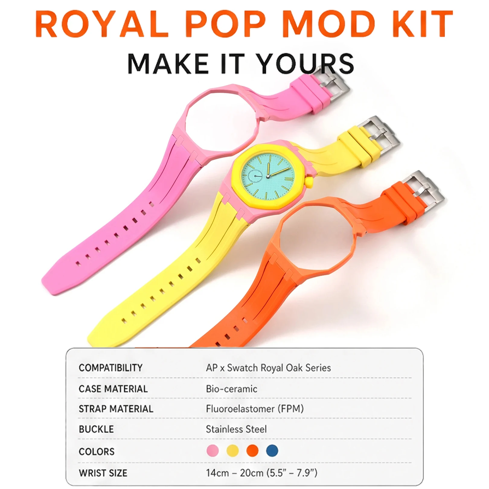 For AP x Swatch Royal POP Pocket Custom Silicone Watch Strap Bioceramic Case Guard Bezel Watch Replacement Band DIY Kit