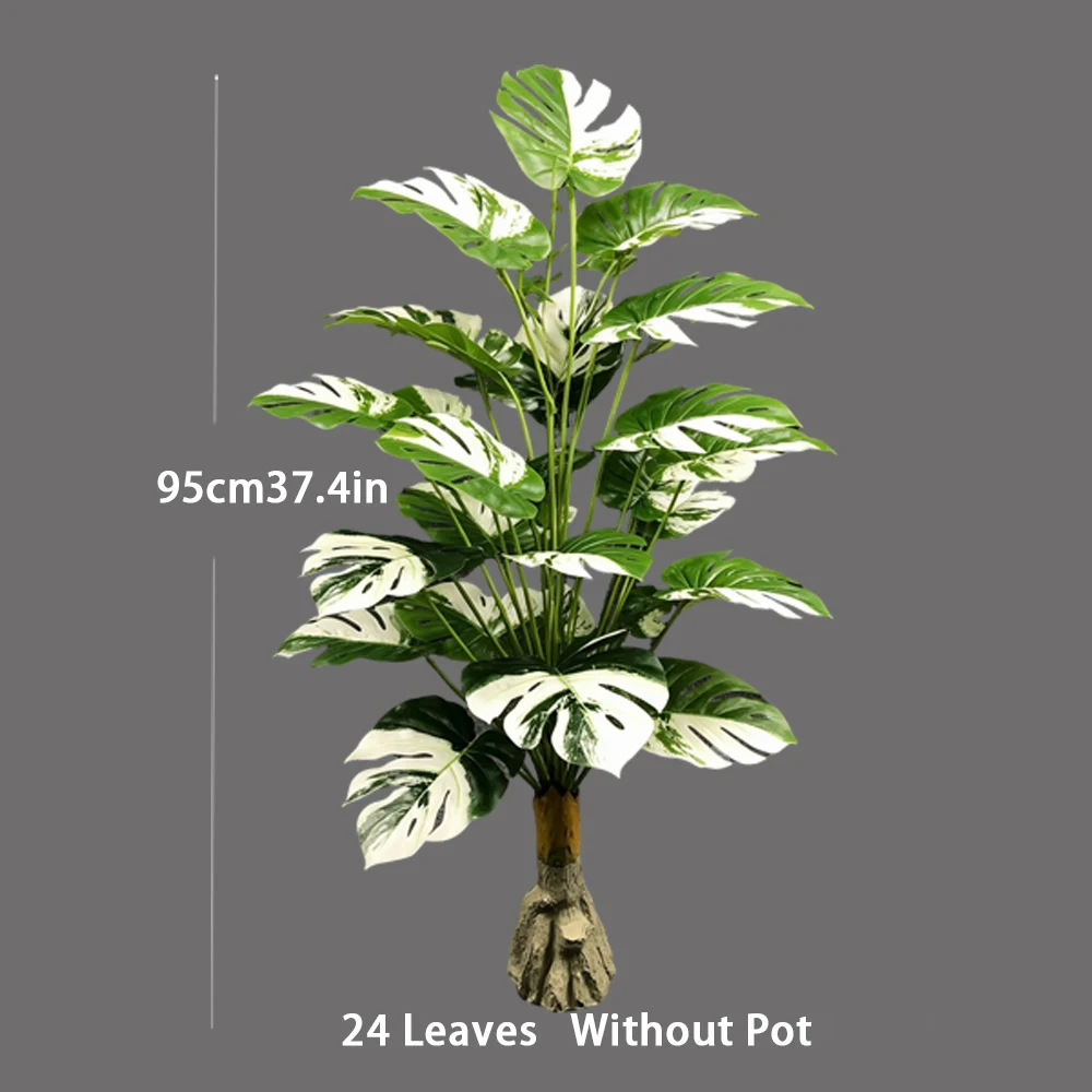 65-95cm Großer Künstlicher Monstera Variegata Baum, Künstliche Palmenpflanzen, Weiße Swiss Cheese Pflanze für Heim, Party, Outdoor, Hochzeitsdekoration – Detail 6