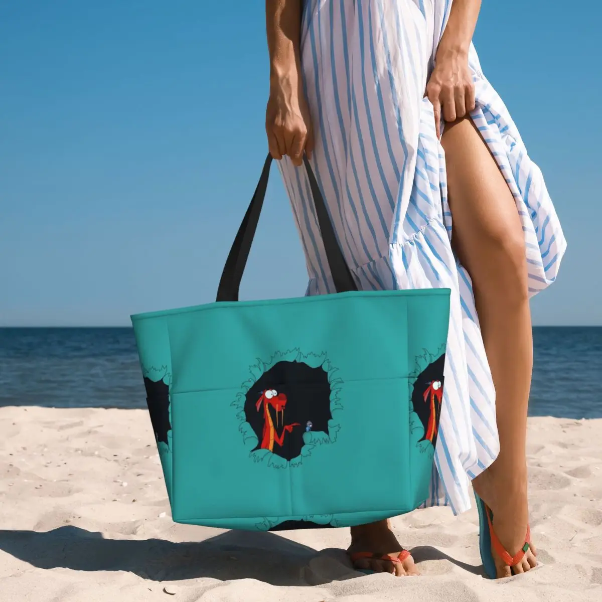 

Mushu From Mulan Beach Tote Bag Sport Gym Yoga Duffle Large Tote Bag Women Travel Bag Fitness bag