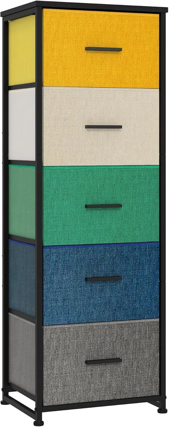 

Dresser with 5-Drawer, Tall Fabric Storage Tower for Closet, Colorful Organizer Unit for Bedroom