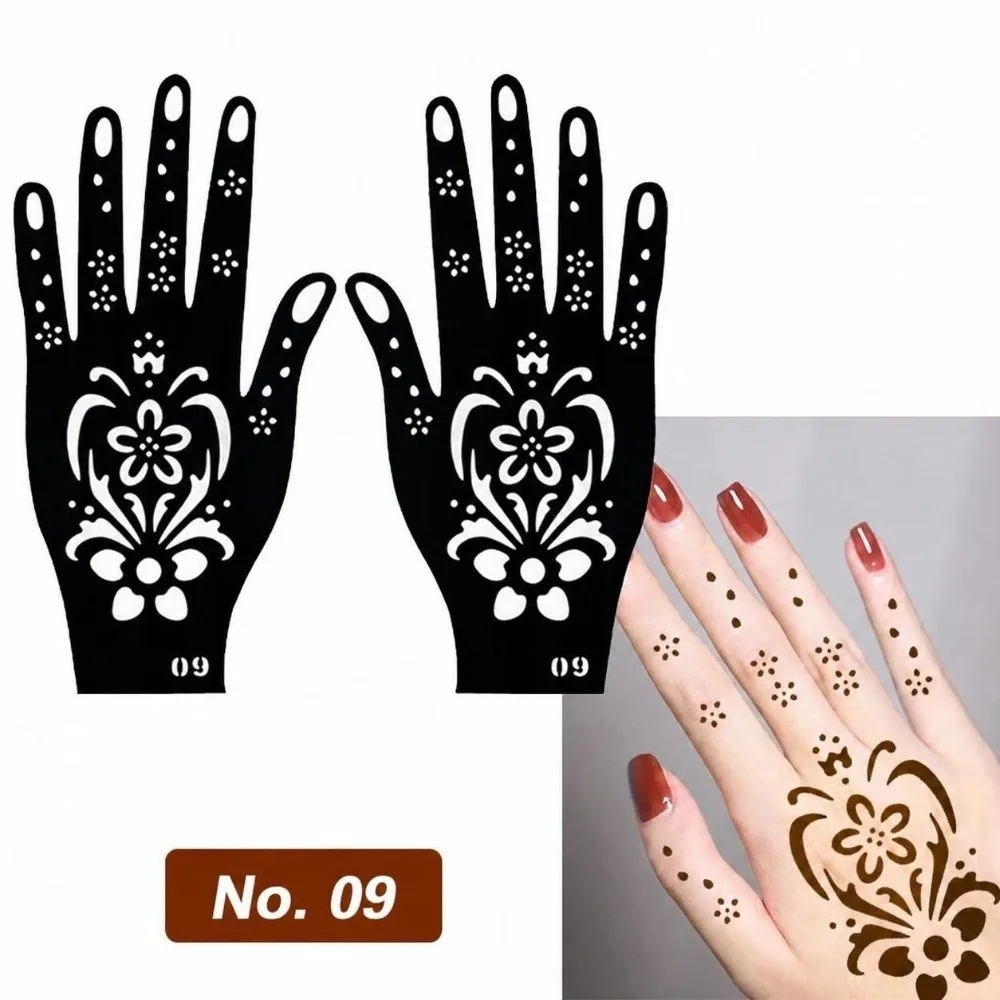 Portable Hollow Henna Hand Stencils Self-Adhesive Fine Line Pattern Reusable Templates Flower Finger Stencils Indian Wedding