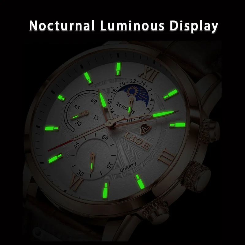 LIGE Luxury Man Wristwatch Leather Waterproof Men Quartz Watch Fashion Luminous Stainless Steel Mens Watches Relogios Masculino