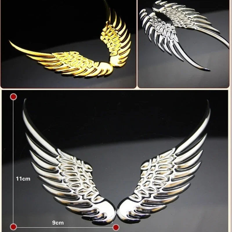 1 Pair Metal 3D Wings Car Stickers, Stylish Car and Motorcycle Accessories, Gold/Silver Options