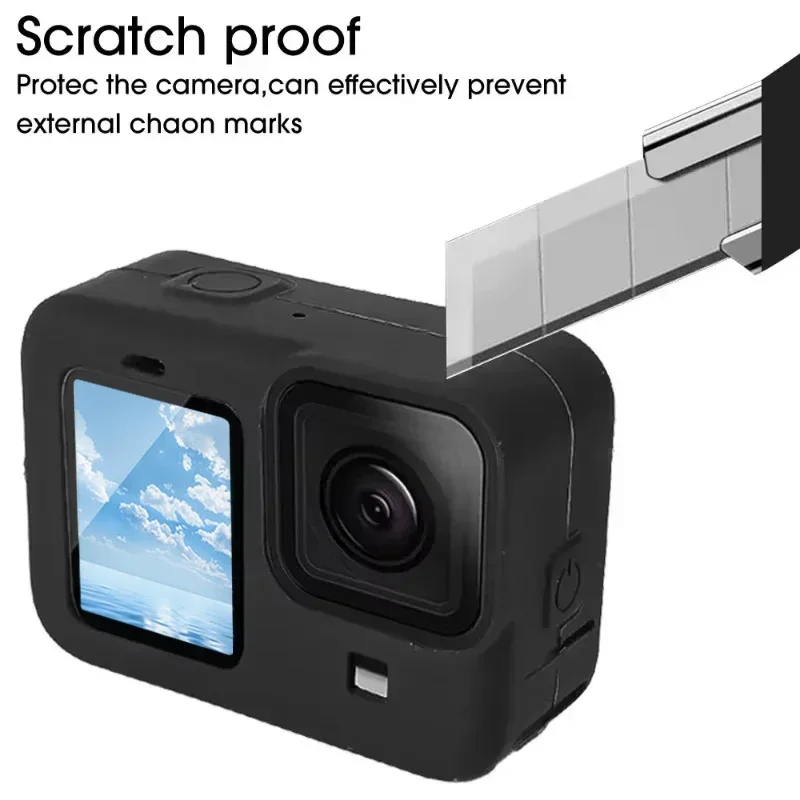 For GoPro Hero 12 11 10 9 Silicone Case Protective Sleeve Lanyard HD Tempered Glass Screen Protector Lens Cap for GoPro12 Black view 3