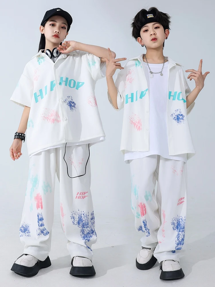 Kids Hiphop Danskleding Witte Korte Mouwen Overhemd Broek Meisjes Pak Jongens Street Dance Oefenkleding Bl13246