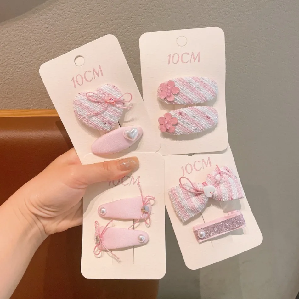 Girls Pink Bow Flower Fabric Clip Bangs Clip Lolita Headgear Children's Mini Water Drop Duck Beak Clip Toddler Headwear ZX07