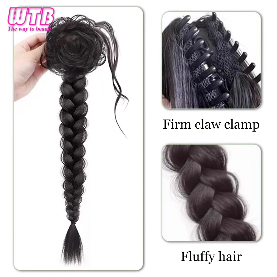 Synthetic Fake Braid 20-inch Ponytail Wig Female Claw Clip Braided Hair Dragon Beard Low Tie Wig Braid Ponytail