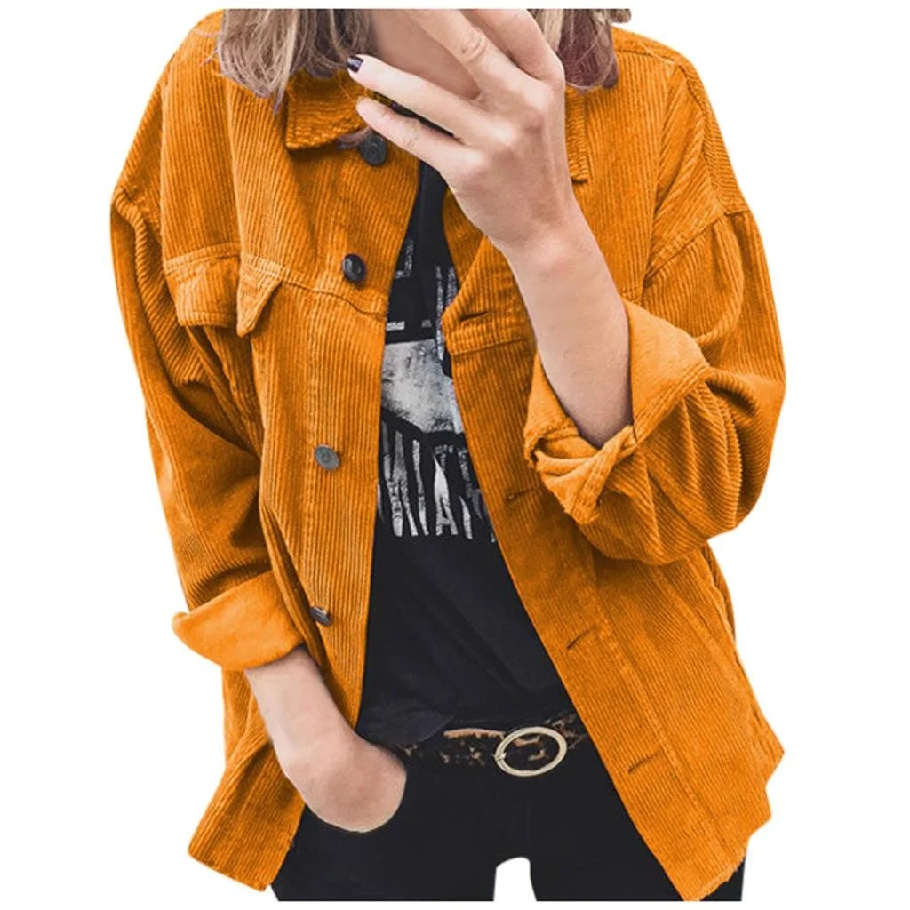 

Thi Corduroy Button up Cardigan Long Sweater irt Striped Commute Sle Women's Spring Outerwear Piece