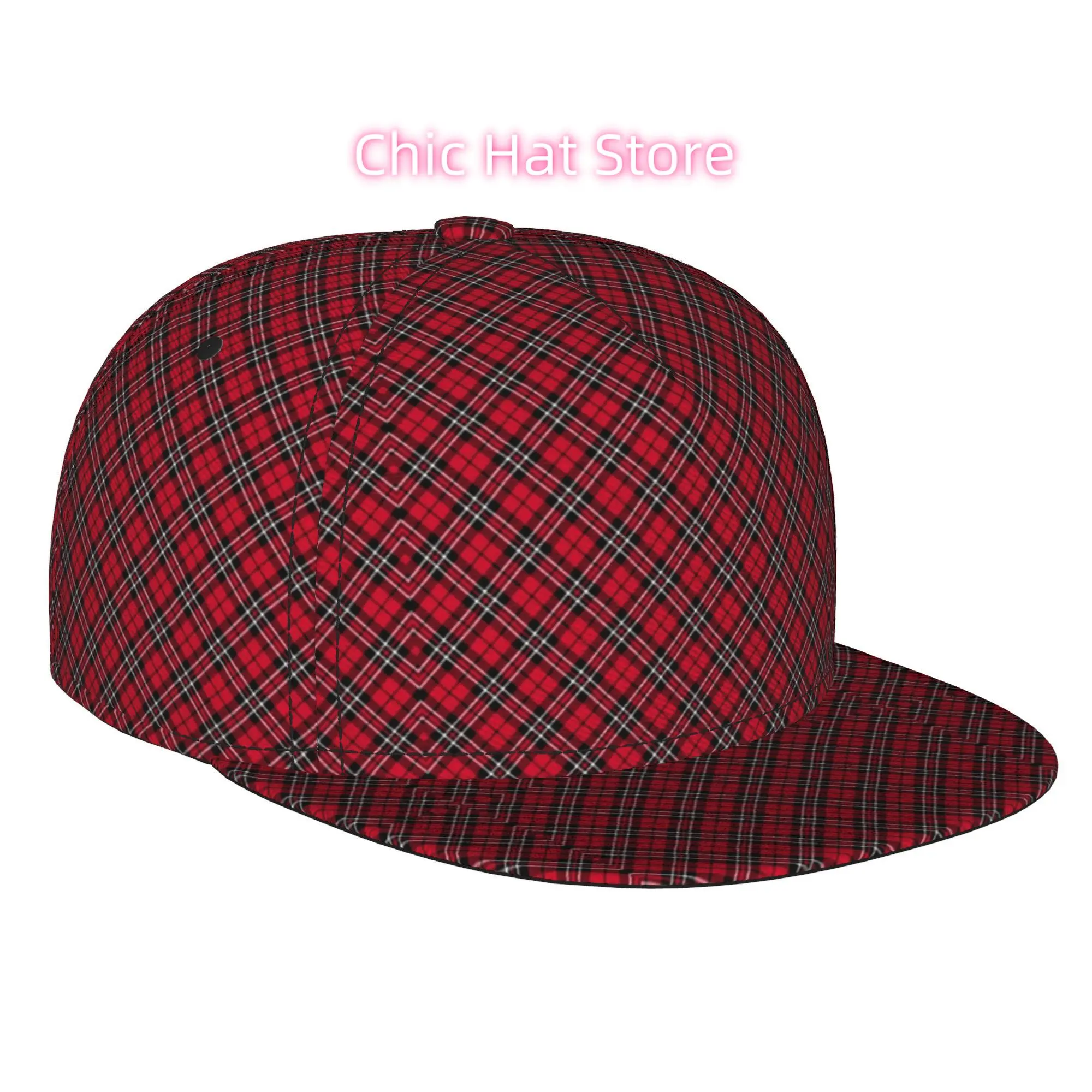 1pc Classic Red Tartan Pattern Fully Printed Hip-hop Caps, Baseball Caps, Stylish Flat-brimmed Baseball Caps, Sports Outdoor Cas