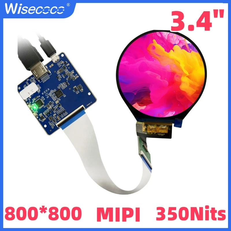 

Wisecoco круглый экран 3,4-дюймовый круглый ЖК-модуль IPS дисплей 800*800 MIPI плата привода для умного домашнего робота промышленного управления