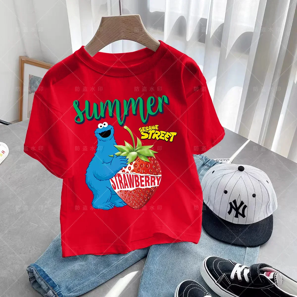 Summer Kids Short sleeved Girls and Boys T-shirts Sesame Street Elmo Cartoon Print Multicolor Kids T-shirts Fun baby clothes