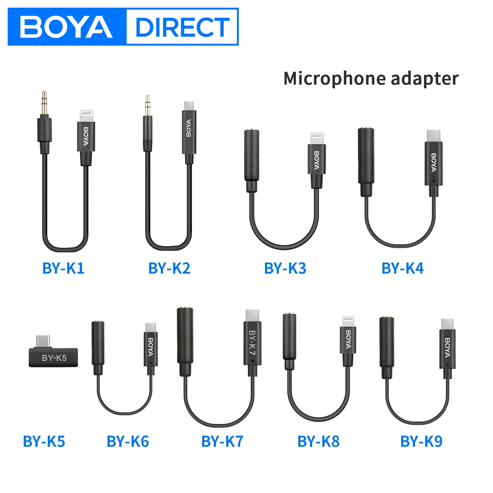 BOYA BY-K1-K9 Professional Extension Microphone Audio Adapter Cable for Wireless Microphone iPhone Xiaomi DJI OSMO™ ACTION DSLR